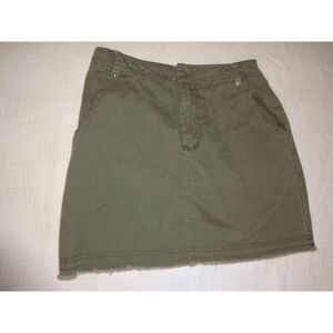 Honey Belle Military Green Denim Mini Skirt Fringe Hem ~ Small